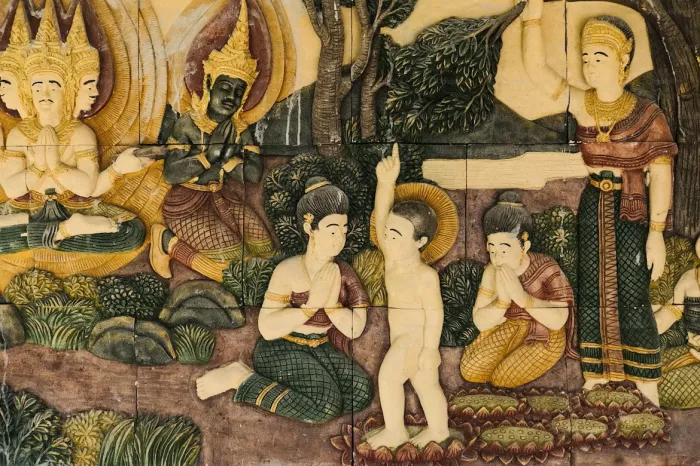 Buddhist Relief Mural Temple Panel Canvas Print wall art print | PrintPosters.in